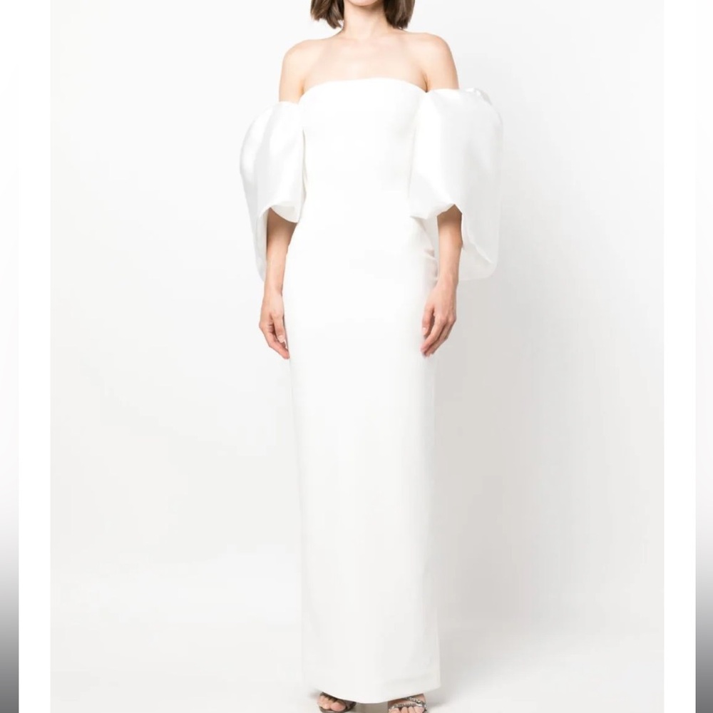 Solace London - Pia (White Off-Shoulder Dress with Puff Sleeves)